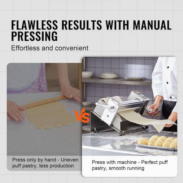 Manual Dough Sheeter Machine, Adjustable Puff Pastry Sheeter, Fondant Roller, Removable Handle, Easy-Clean Roller Panel
