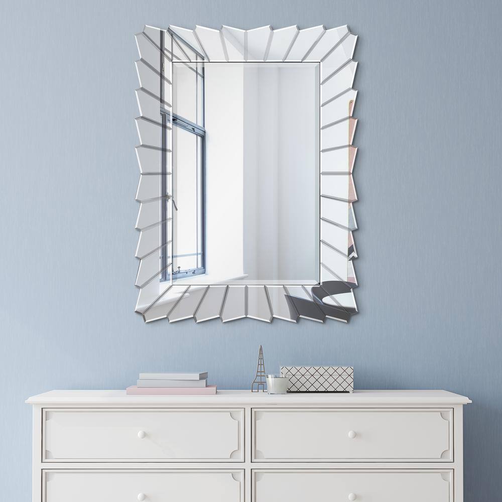Modern Clear Glass Rectangular Beveled Vanity Mirror