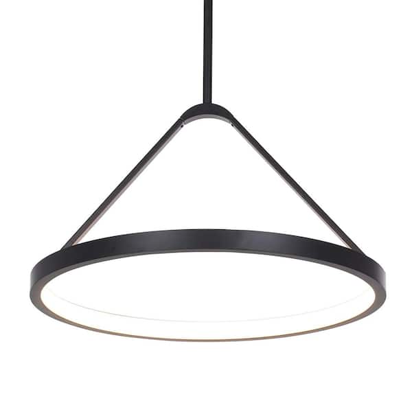 Townly 35-Watt 1-Light Satin Black Bowl Integrated LED Pendant Light with Open Metal Ring Shade