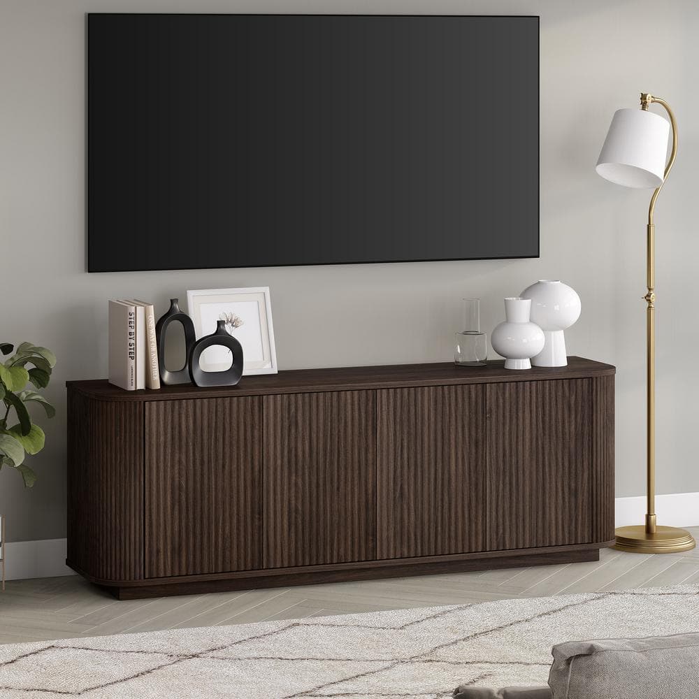 Alder Brown Fluted Wood 68" TV Stand with Cabinet