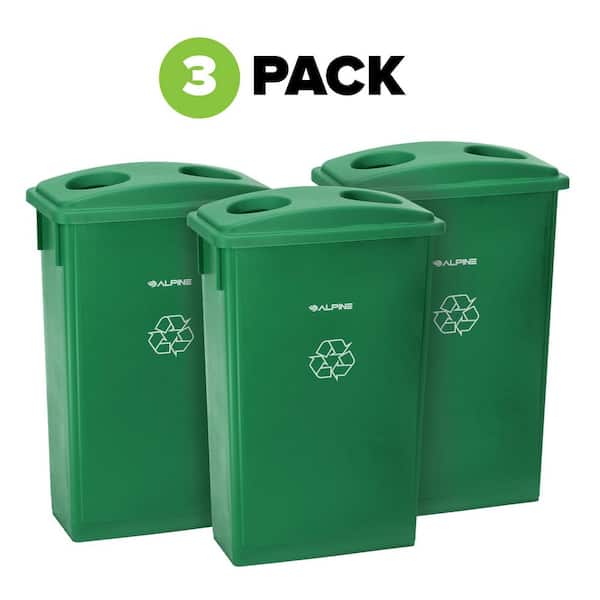 Alpine Industries 23 Gal. Green Slim Recycling Can with Bottle and Can Lid (3-Pack)