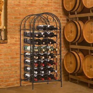 Antique 35-Bottle Wrought Iron Wine Rack Cabinet with Slide Lock Latch Door in Black for Kitchen, Dining or Home Bar