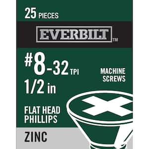 #8-32 x 1/2 in. Phillips Flat Head Zinc Plated Machine Screw (25-Pack)