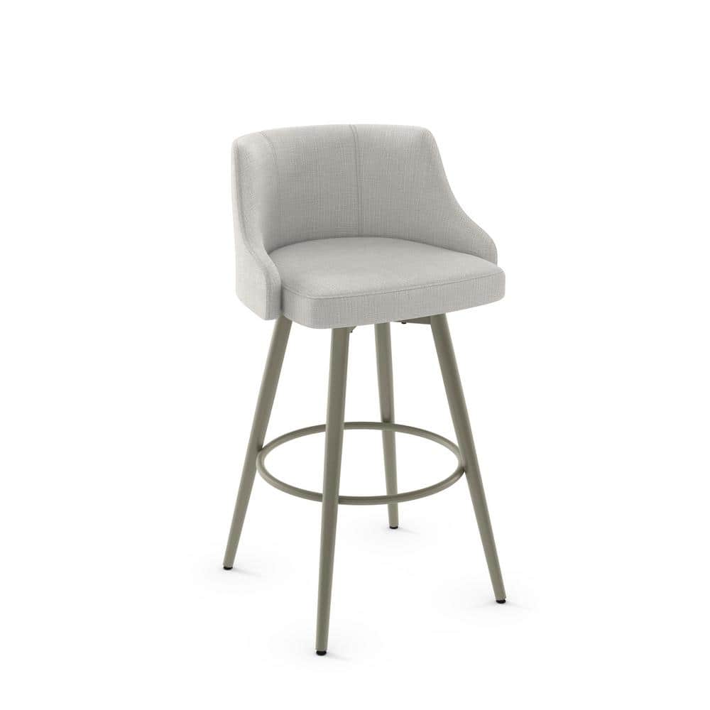 Pale Grey Polyester and Metal Swivel Counter Stool