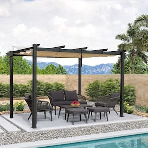 13 ft. x 9 ft. Outdoor Aluminum Pergola with Beige Retractable Shade Canopy for PatioGarden Backyard