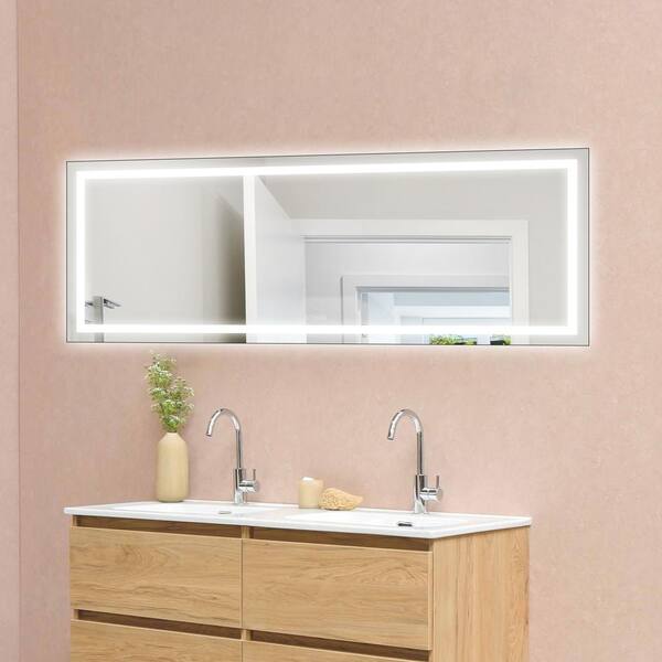 INSTER Luminous 36 in. W x 24 in. H Rectangular Frameless LED Mirror Dimmable Defog Wall-Mounted Bathroom Vanity Mirror, Silver