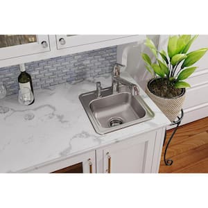 Dayton 15in. Drop-in 1 Bowl  Satin Stainless Steel Sink Only and No Accessories
