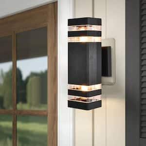 2-Light Black Rectangular Modern Lighting Fixture Waterproof Outdoor Wall Lantern Sconce Light