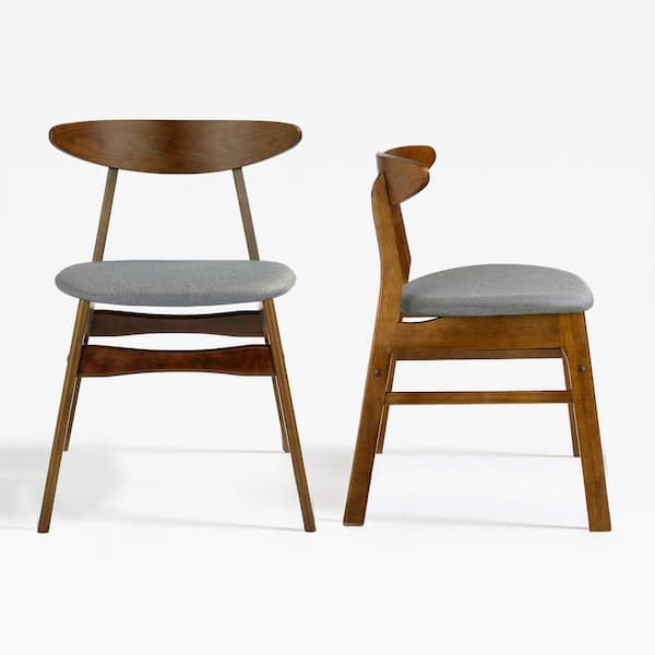 WESTINFURNITURE NEREIDA Modern Mid-Century Gray Solid Wood Upholstered Dining Side Chair (Set of 2)