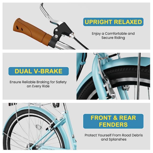 BOZTIY 26 in. 7 Speed Commute Bike Beach Cruiser Bike for Adult