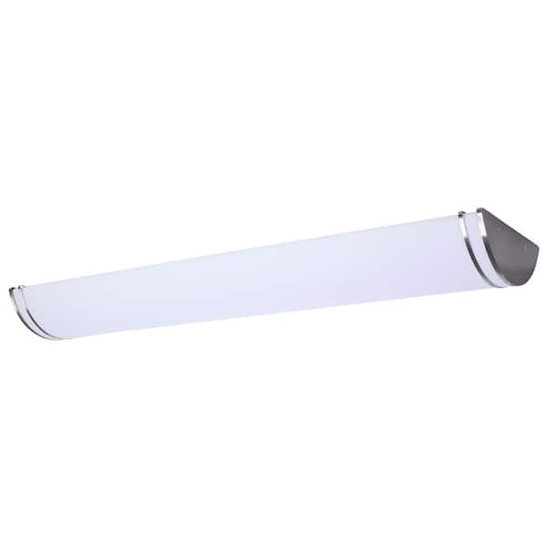 Glamour 50 in. 300-Watt Equivalent 1-Light Brushed Nickel Contemporary Selectable LED Flush Mount, White Acrylic Lens