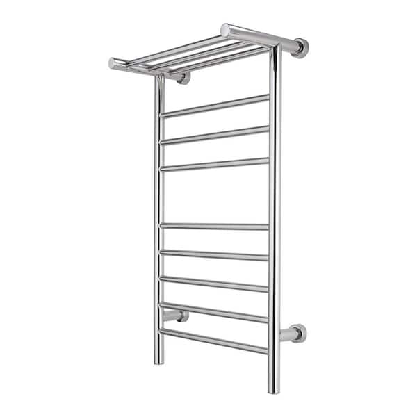 WarmlyYours 8 bars Summit Towel Warmer, Dual Connection, Polished Stainless Steel 120 Volts