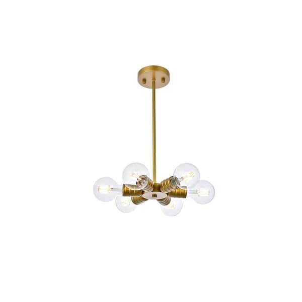 Unbranded Home Living 40-Watt 6-Light Brass Pendant Light with No Shade, No Bulbs Included