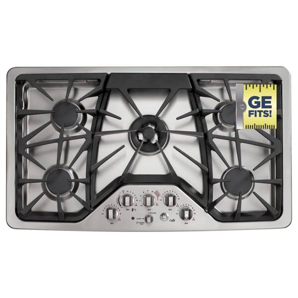 GE 36 in. Deep Recessed Gas Cooktop in Stainless Steel with 5 Burners including Tri-Ring Burner