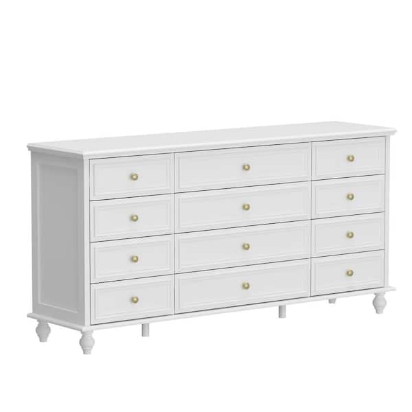 FUFU&GAGA White Wooden 12-Drawer Chest of Drawers 63 in. W x