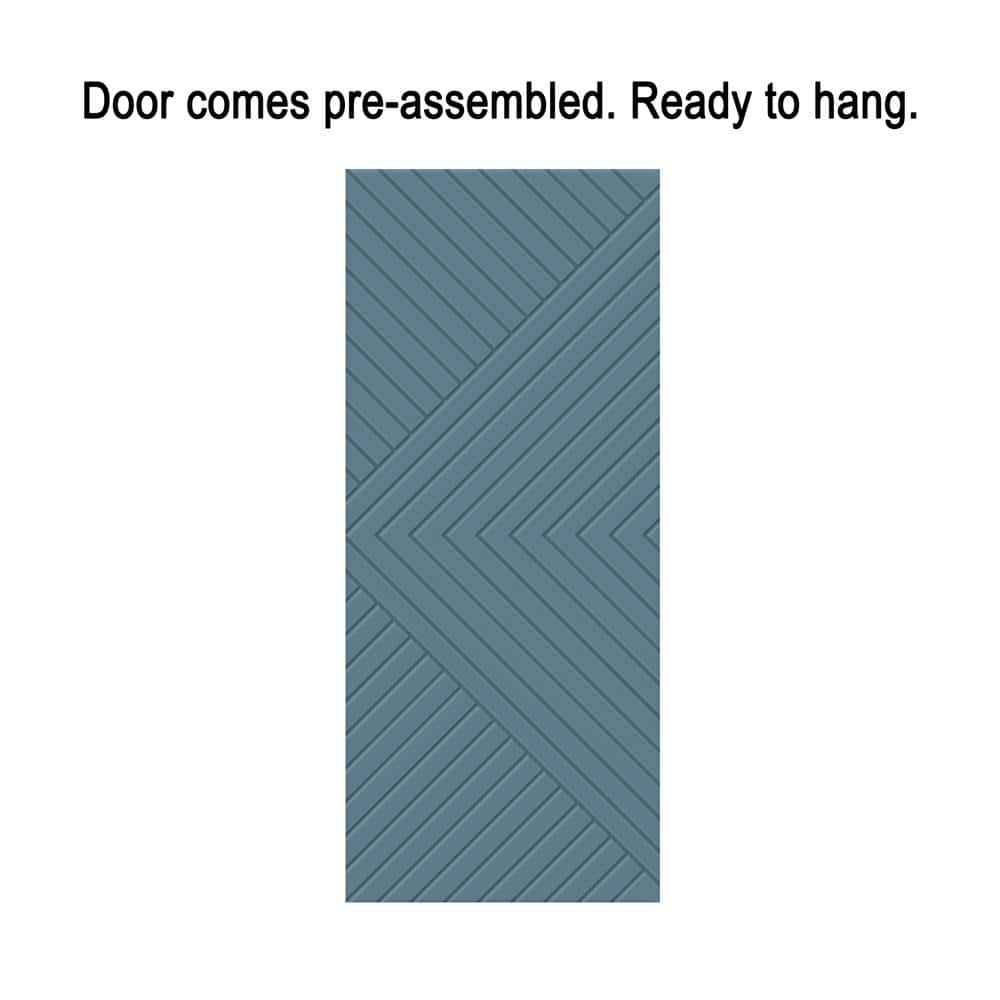 Chevron Blue Painted MDF Sliding Barn Door Kit with Oil Rubbed Bronze Hardware