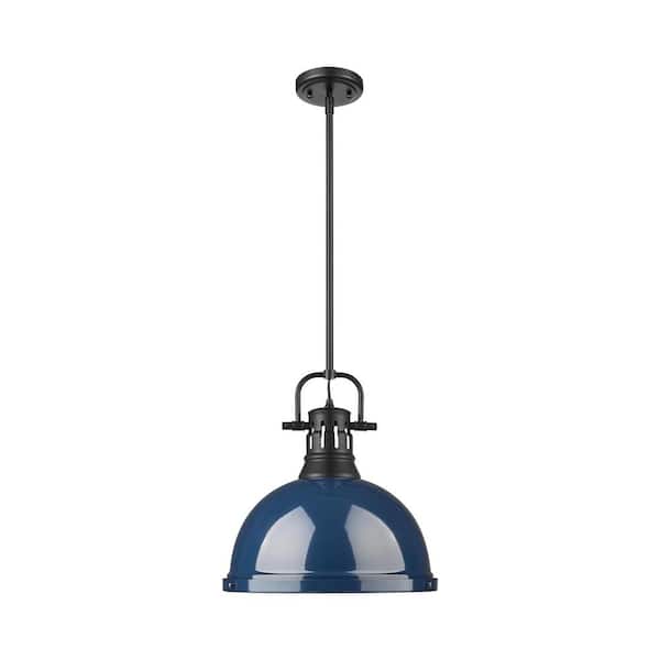 Duncan 100-Watt 1-Light Matte Black Shaded Pendant Light with Blue Shade and No Bulbs Included