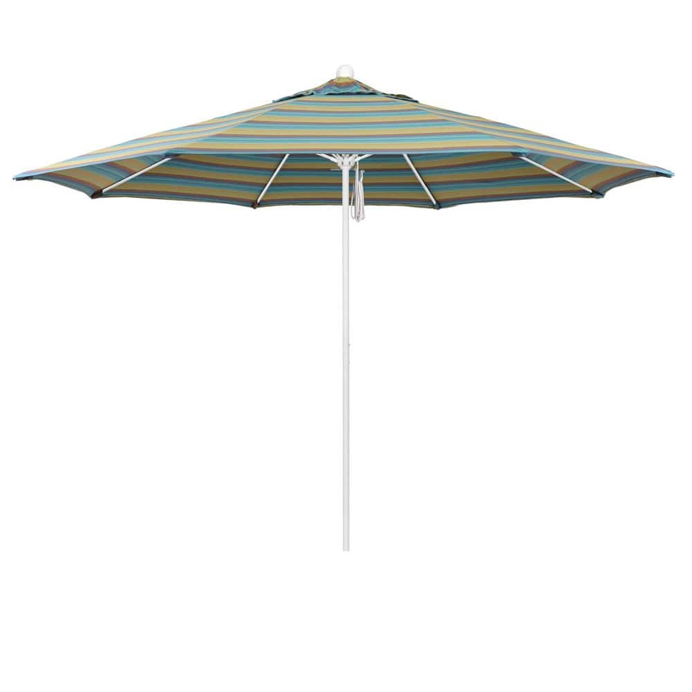 11 ft. Matted White Aluminum Market Patio Umbrella with Fiberglass Ribs Pulley Lift in Astoria Lagoon Sunbrella price history on PriceWatchPro