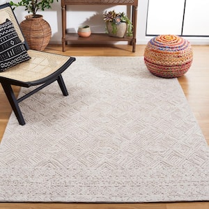 Textual Beige 6 ft. x 6 ft. Abstract Border Square Area Rug