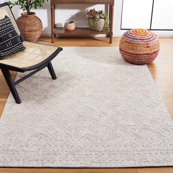 Textual Beige 6 ft. x 6 ft. Abstract Border Square Area Rug