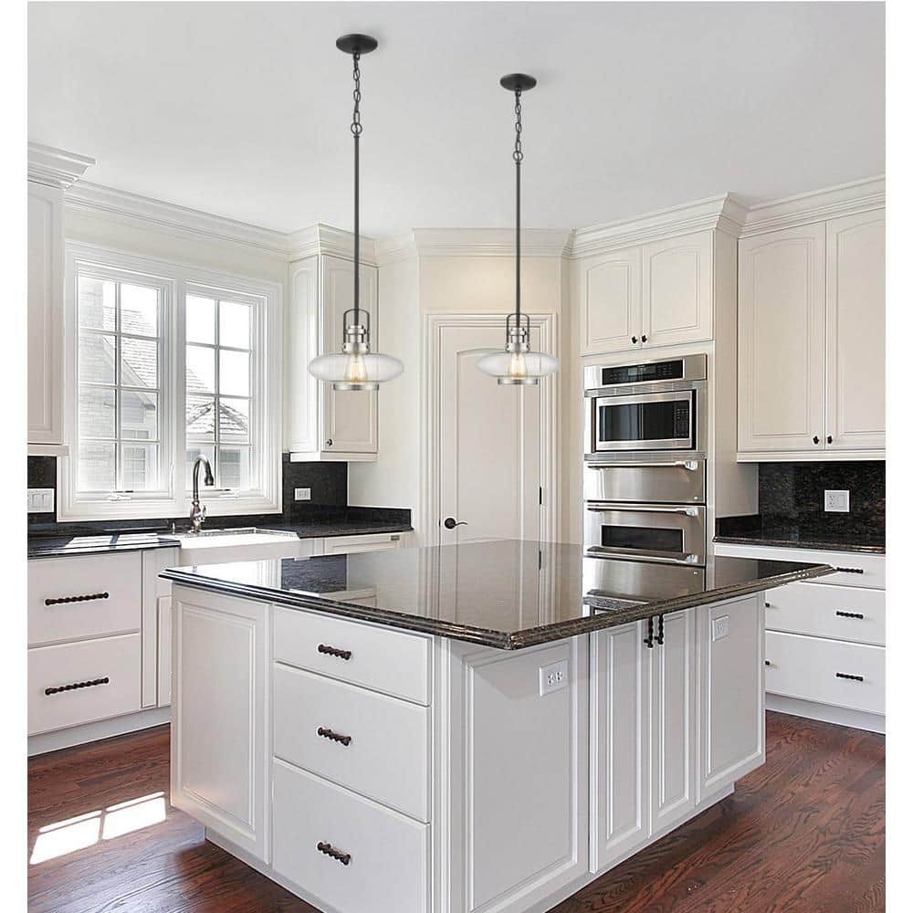 Satin Nickel and Black Glass Mini Pendant Light