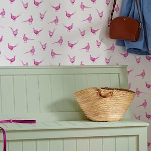 Joules Flirty Pheasants Truly Pink Matte Non Woven Removable Paste The Wall Wallpaper Sample