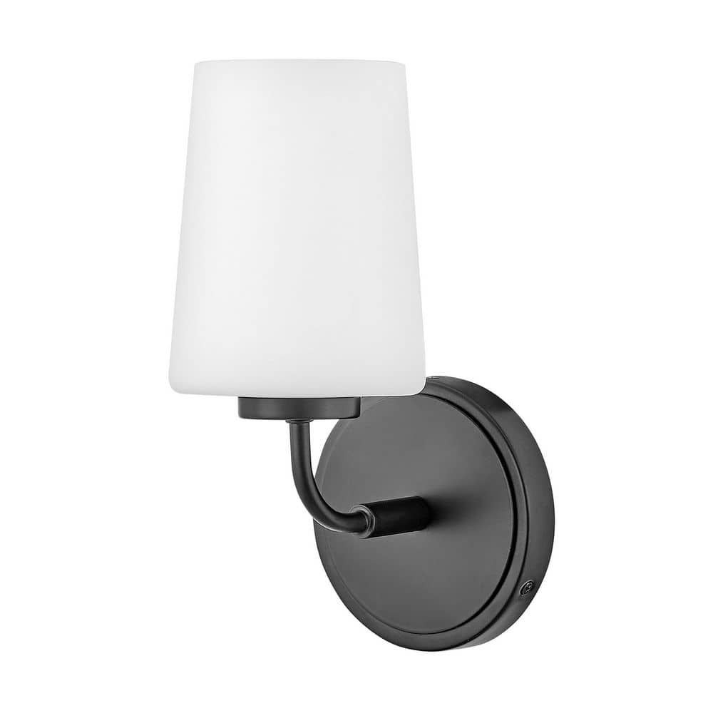 Lark Kline 11" Black Steel and Etched Opal Glass Vanity Light