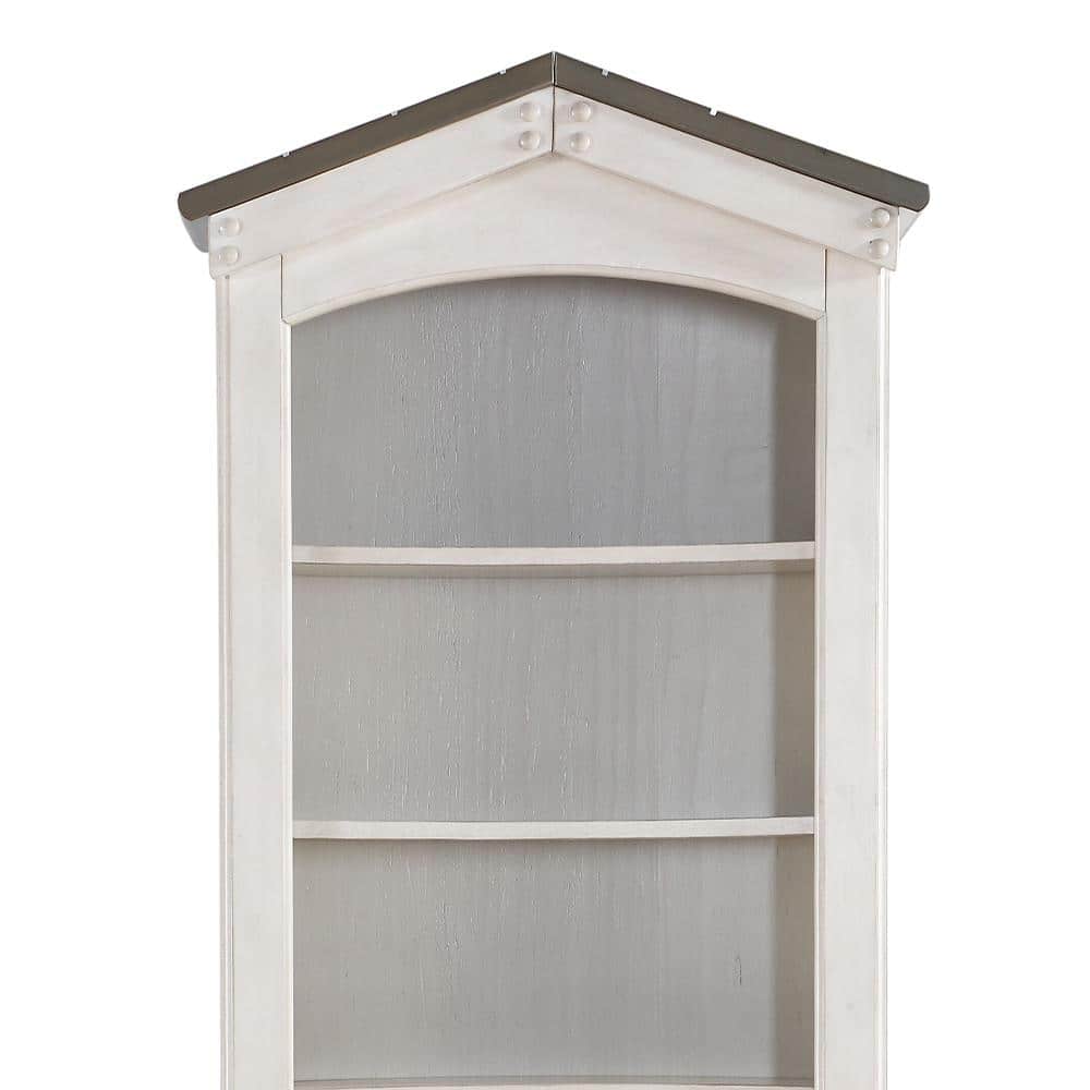 Whimsical Weathered White & Washed Gray Wooden Tree House Bookcase