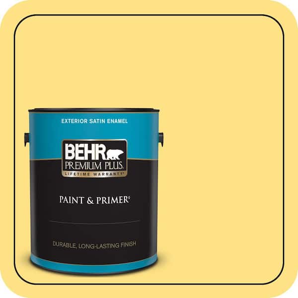 BEHR PREMIUM PLUS 1 gal. #380B-4 Daffodil Yellow Satin Enamel Exterior Paint & Primer