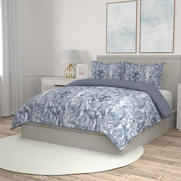 Portico Albany Floral 3-Piece Blue Cotton King Comforter Set