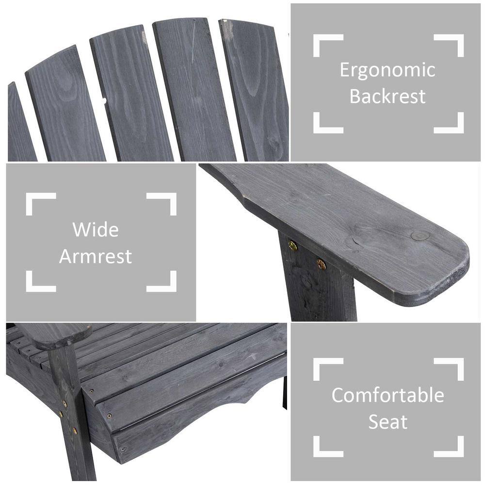 Deep Gray Wooden Adirondack Chairs with Table and Umbrella Hole