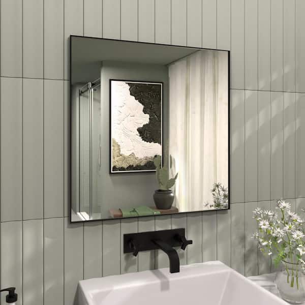Jem 30 in. W x 30 in. H Rectangular Framed Wall Bathroom Vanity Mirror in Matte Black
