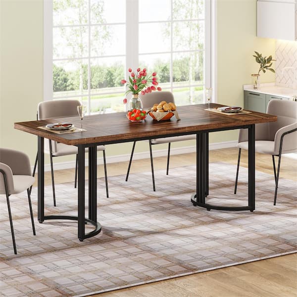 TRIBESIGNS WAY TO ORIGIN Alan Brown Wood 71 in. Column Dining Table Seats 6