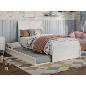 Andorra White Solid Wood Frame Twin Platform Bed with Panel Footboard and Twin Trundle