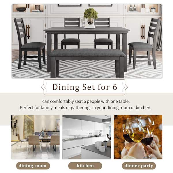 6 Piece Gray Wood Dining Table, How Big Should A Table Be To Seat 6