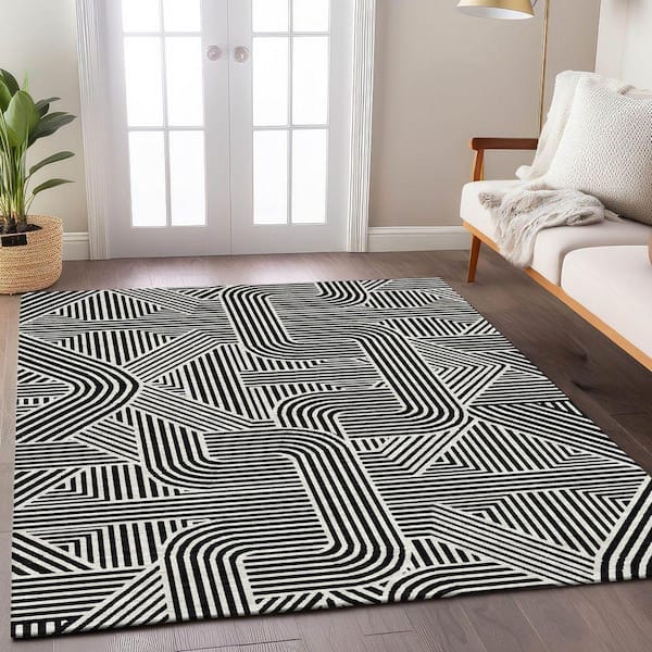 Chantille Machine Washable Indoor/Outdoor Abstract ACN917 Black 8 ft. x 10 ft. Area Rug