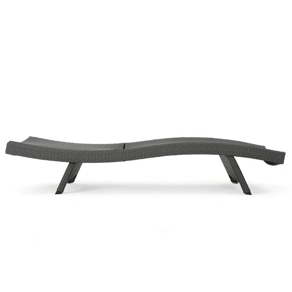 Gray Wicker Armless Outdoor Chaise Lounge with Adjustable Recline