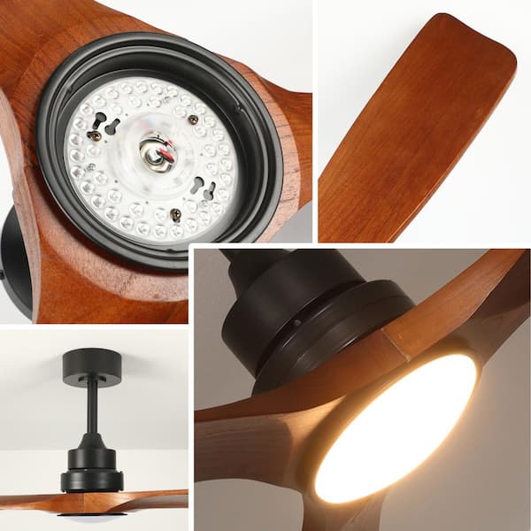 TOZING 52 in. Indoor Solid Red Wood Low Profile Semi Flush Mount