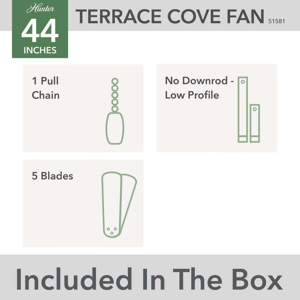 Terrace Cove Matte Black 44" Low Profile Ceiling Fan with 5 Blades