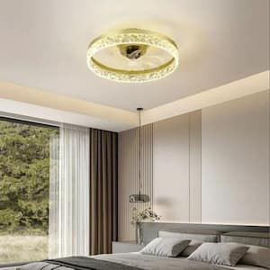 19.7 in. LED Modern Indoor 6 Speed Dimmable Gold Smart Low Profile Flush Mount Ceiling Fan Light with Remote Control APP