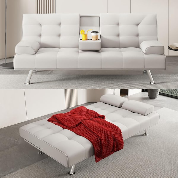Dwell Home Inc Brayden 66" Armless Faux Leather Rectangle Convertible Sofa  - White