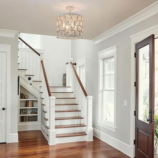 Farmhouse 13.4 in. 4-Light Distressed White Cage Semi-Flush Mount Ceiling Light Fixtures for Bedroom Entryway