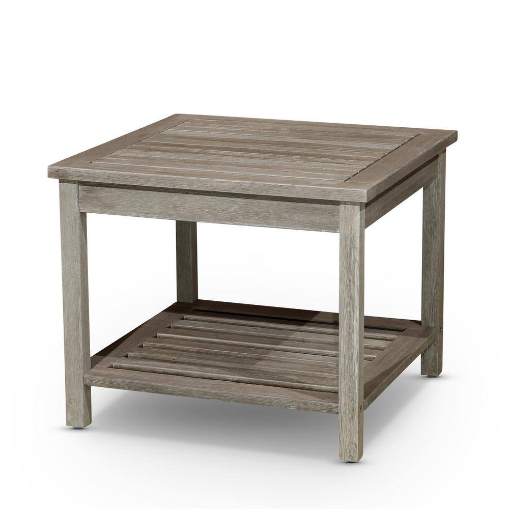 Grey Color Rectangle Eucalyptus Outdoor Side Table for Deck, Backyards, Law