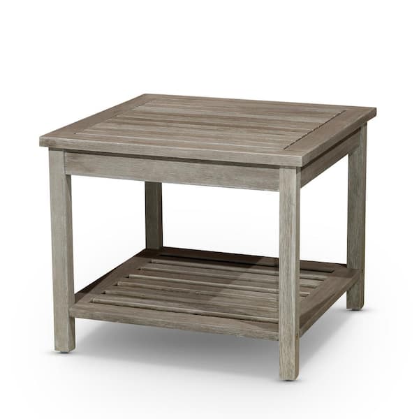 Unbranded Grey Color Rectangle Eucalyptus Outdoor Side Table for Deck, Backyards, Lawns, Poolside, and Beaches