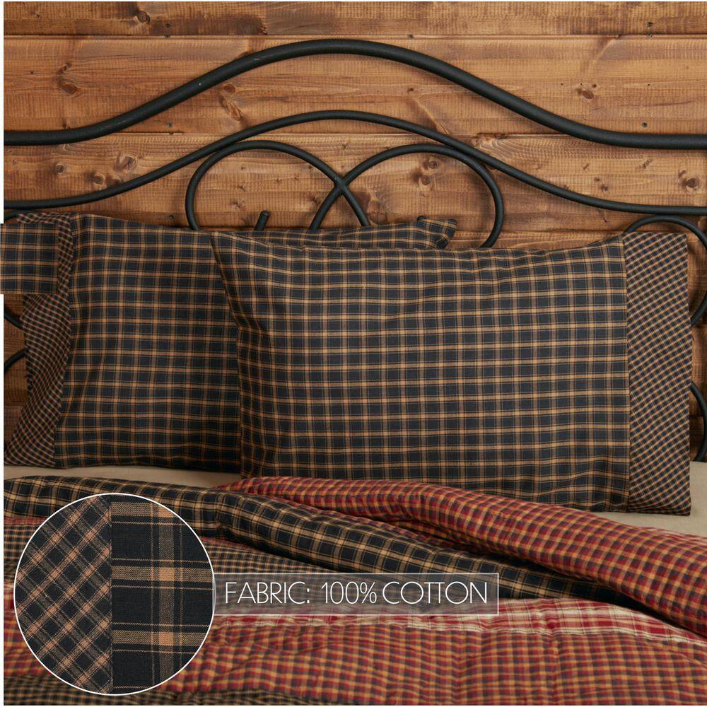 Beckham Black and Khaki Plaid Cotton Standard Pillowcase Set