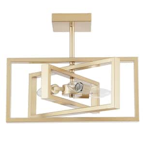 Ekber 15.8 in. 3-Light Gold Semi- Flush Mount