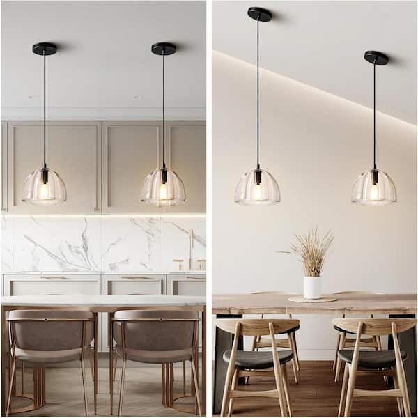 1-Light Farmhouse Black Pendent Light, Kitchen Island Lighting with Raindrop Glass Shade