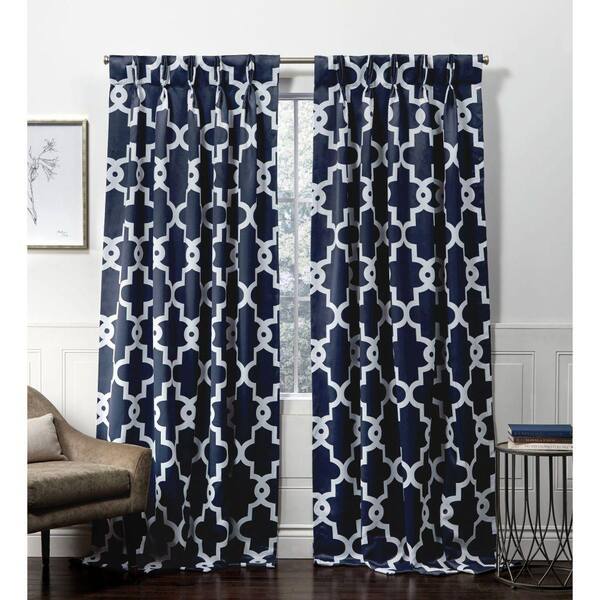 EXCLUSIVE HOME Peacoat Blue Trellis Blackout Curtain - 27 in. W x 84 in. L
