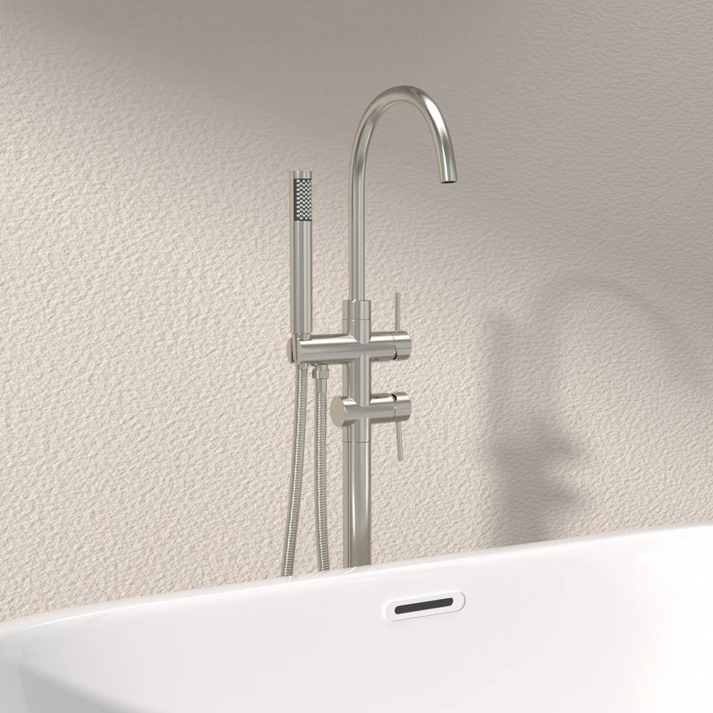 Brushed Nickel Freestanding Tub Filler with Hand Shower