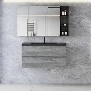 41.93 in. W x 19.69 in. D x 22.44 in. H Single Sink Wall Mounted Bath Vanity in Grey with Black Solid Surface Top